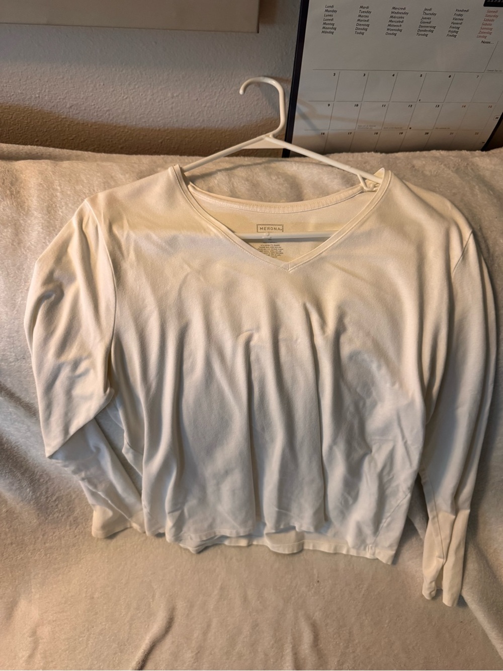 Merona White V-Neck Long Sleeve Tee Top